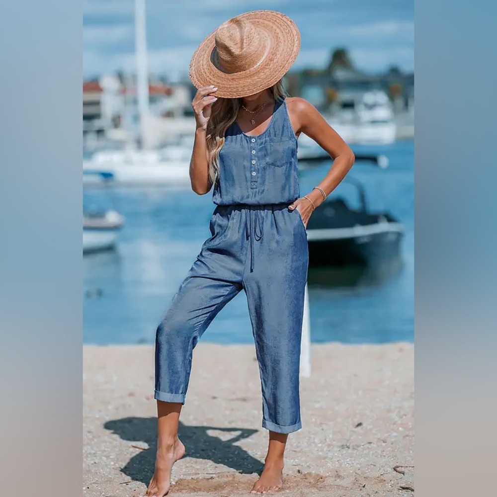Blue Sleeveless Jumpsuit